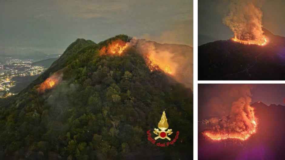 Incendio boschivo a Laveno Mombello: interventi senza sosta, elicotteri in azione